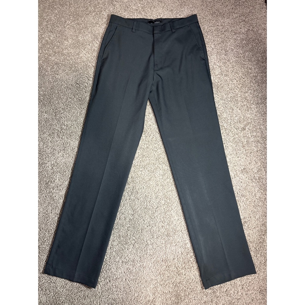 Oobe Mens Dress Pants 32x34 Charcoal Gray Flat Front Straight Leg Polyester